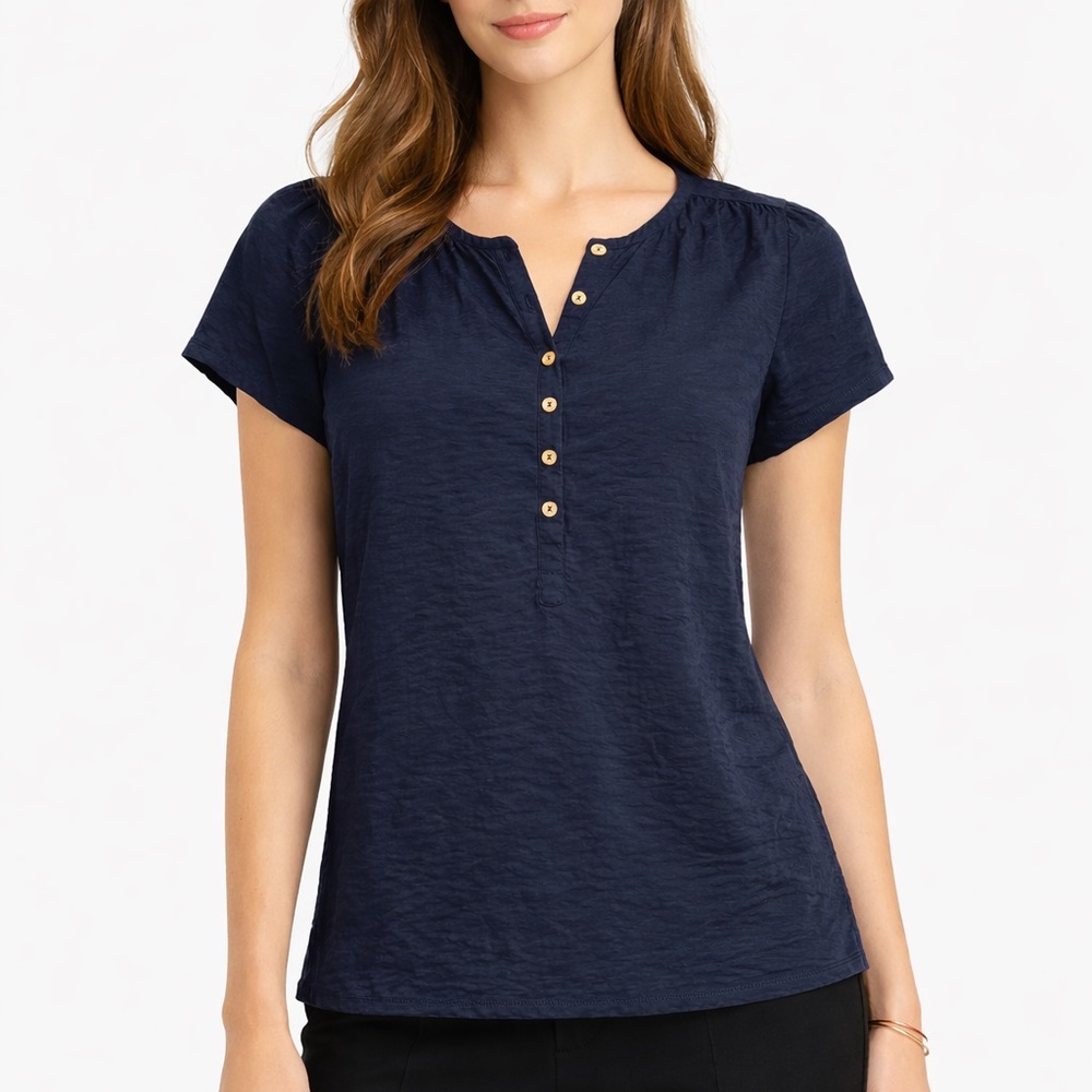 Michael Kors Navy Button Front Blouse Women’s Small Petite